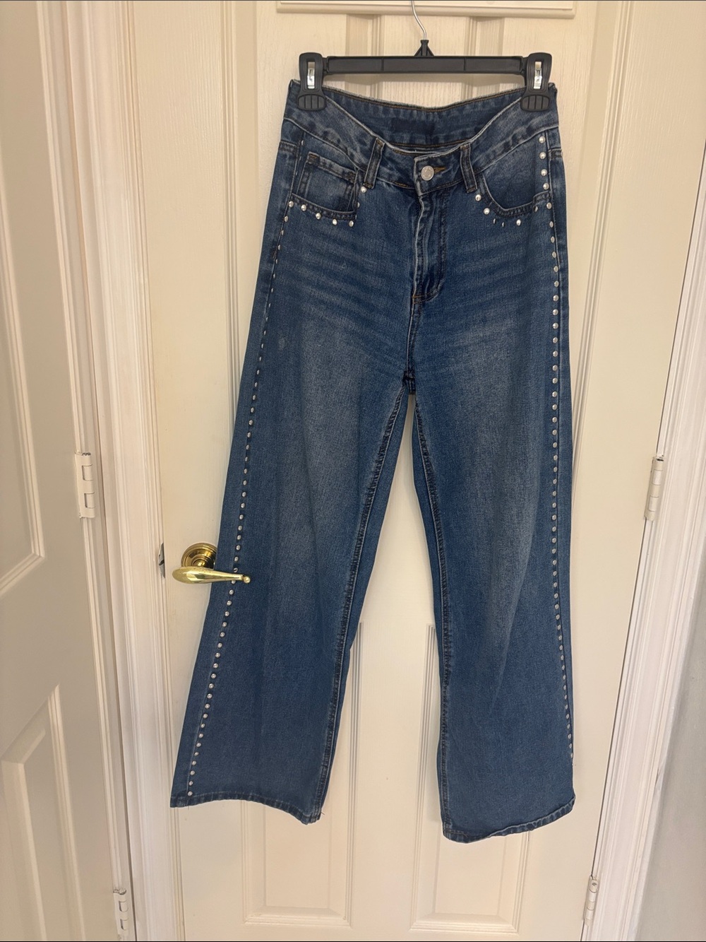 Studded Wide-Leg Women's Jeans - Blue